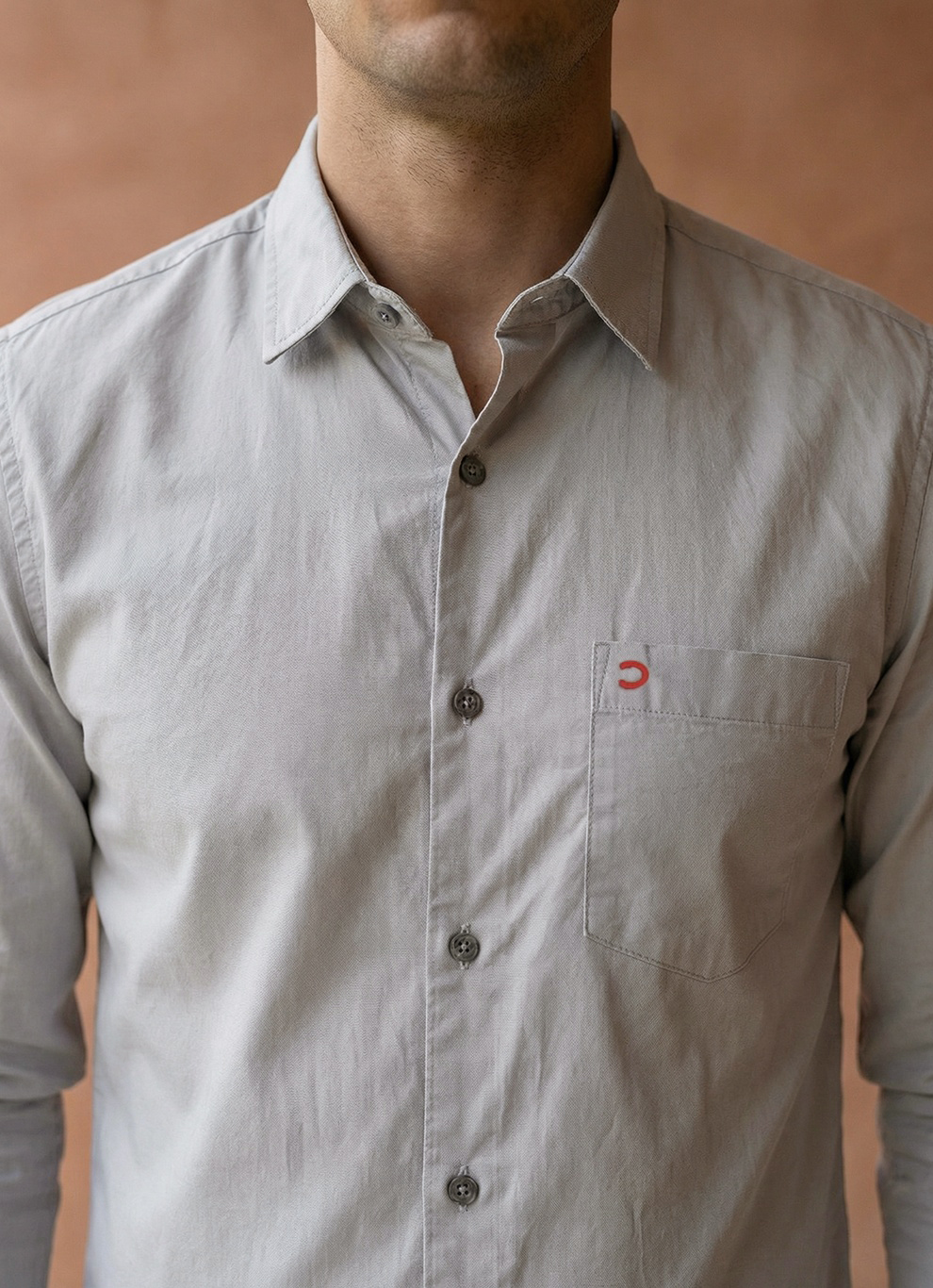 Grey Cotton Satin Print Slim Fit Full Sleeve Shirt