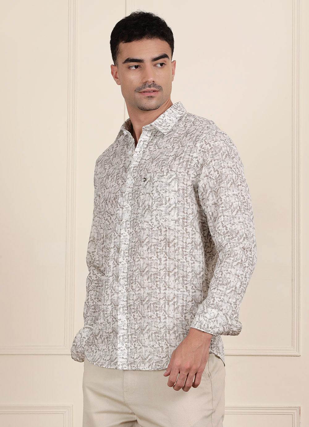 Green Print Cotton Slim Fit Shirt