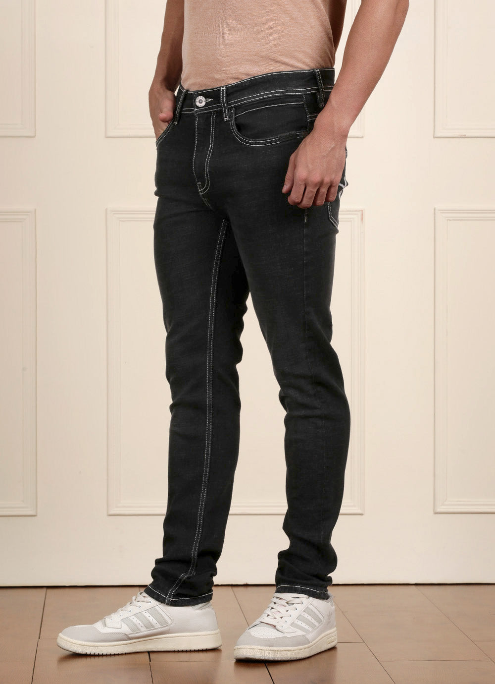 Black Twill Slim Fit Faded Jeans