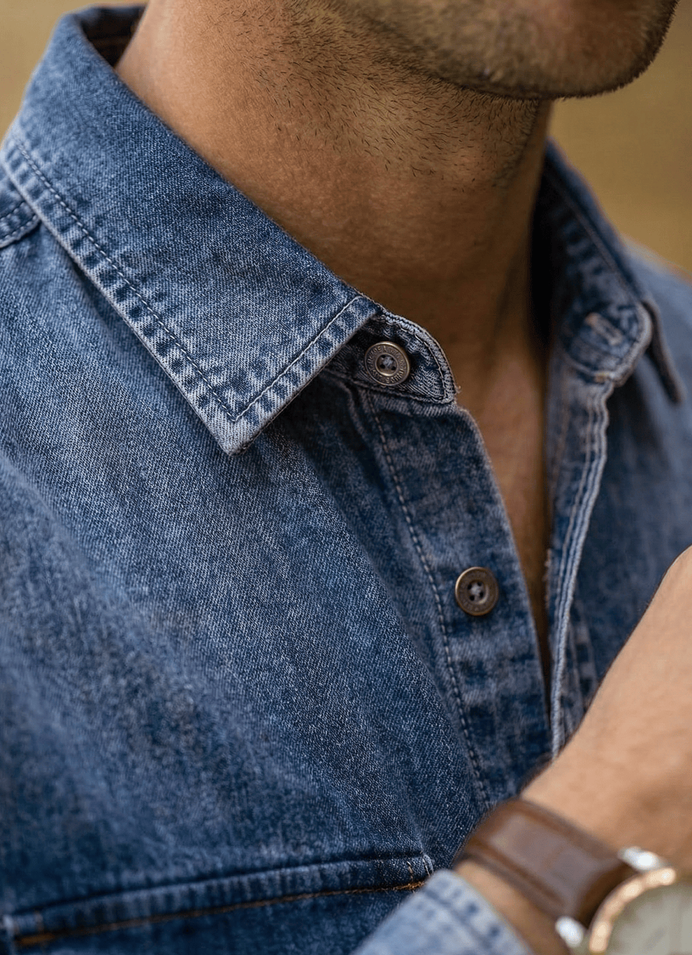 Indigo Acid Wash Denim Cotton Slim Fit Full Sleeve Shirt