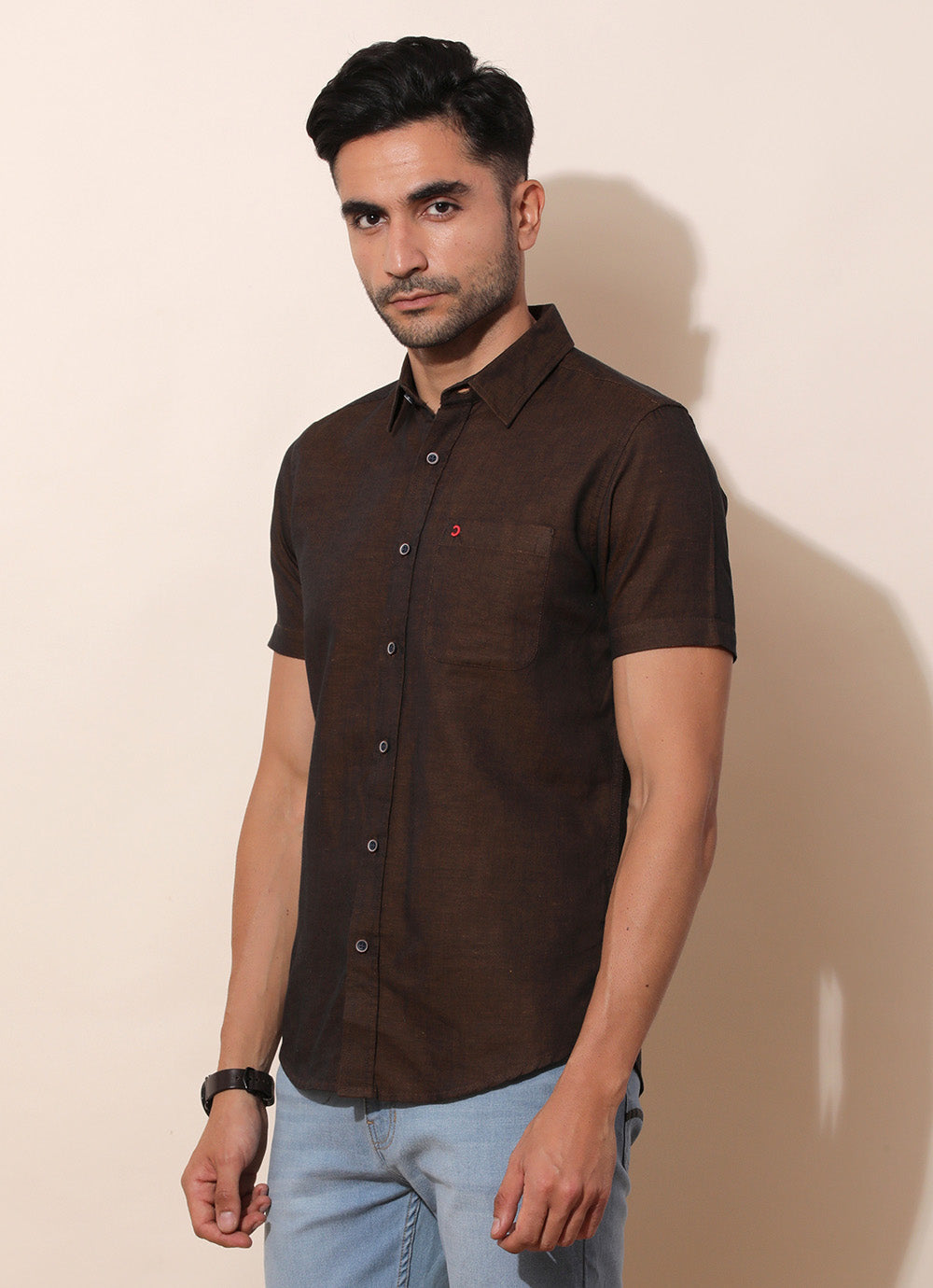 Mustard Plain Slim Fit Shirt
