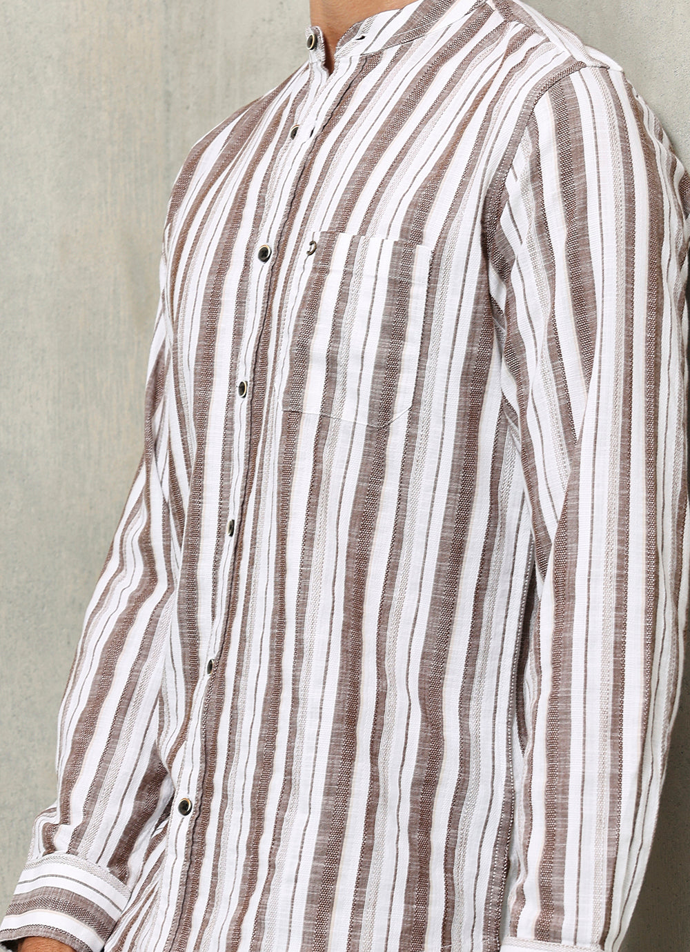 Brown Stripes Cotton Slim Fit Shirt