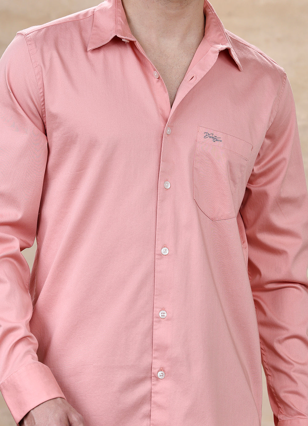 Peach Solids Cotton Satin Slim Fit Shirt