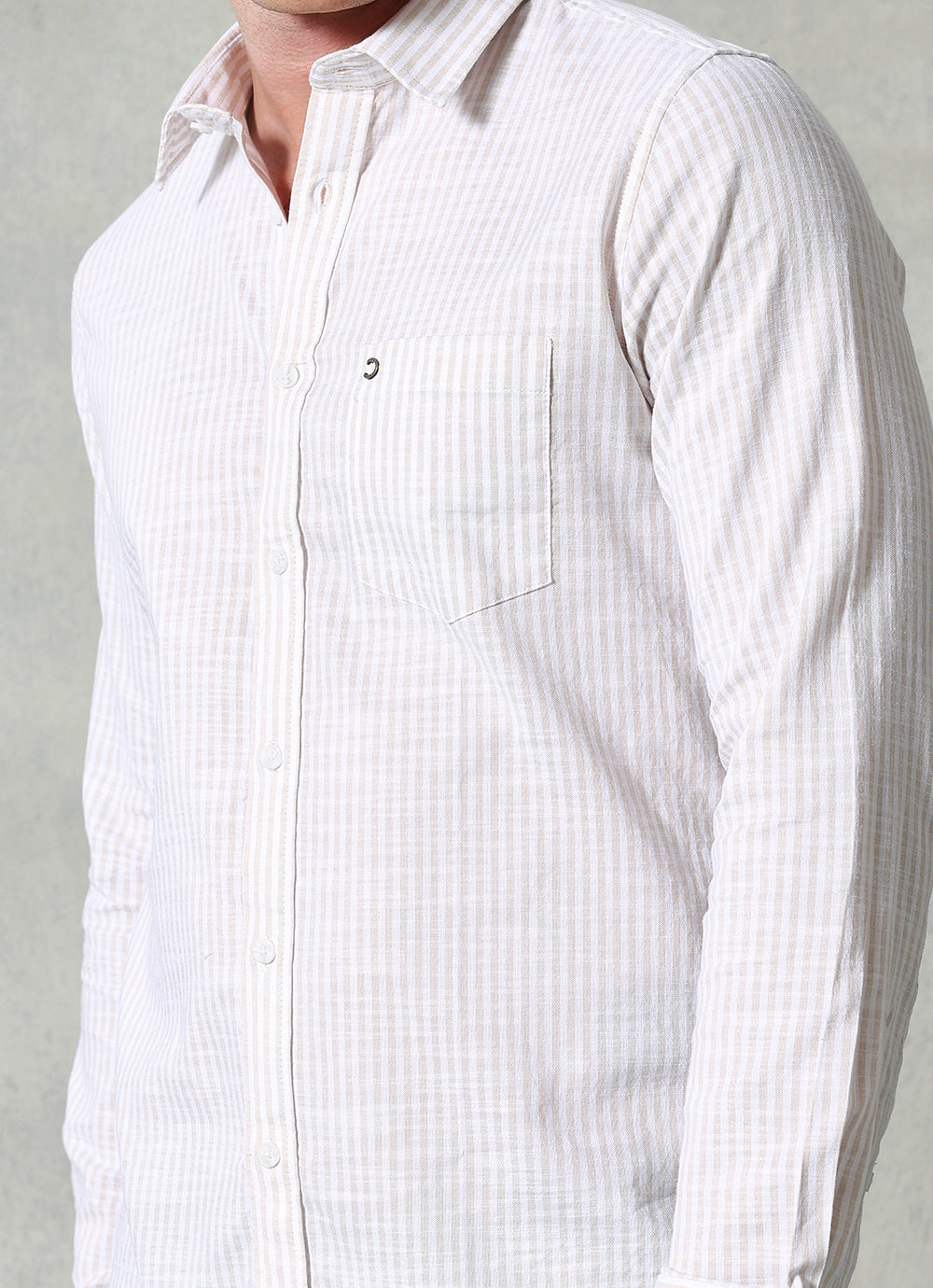 Khaki Stripes Cotton Slim Fit Shirt