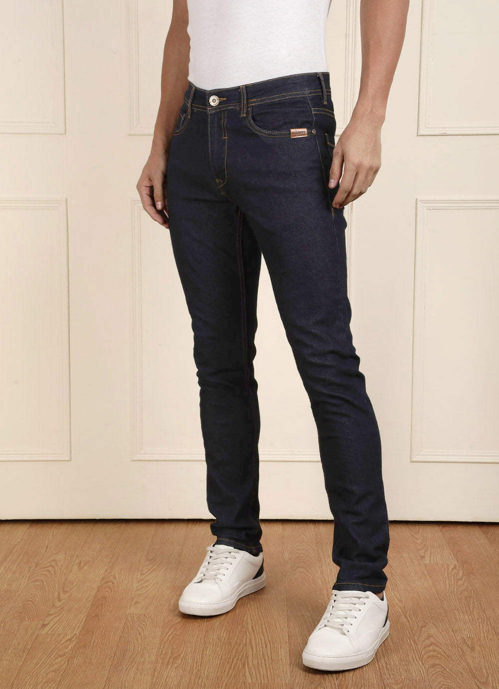Dark Blue Twill Slim Fit Clean Look Jeans