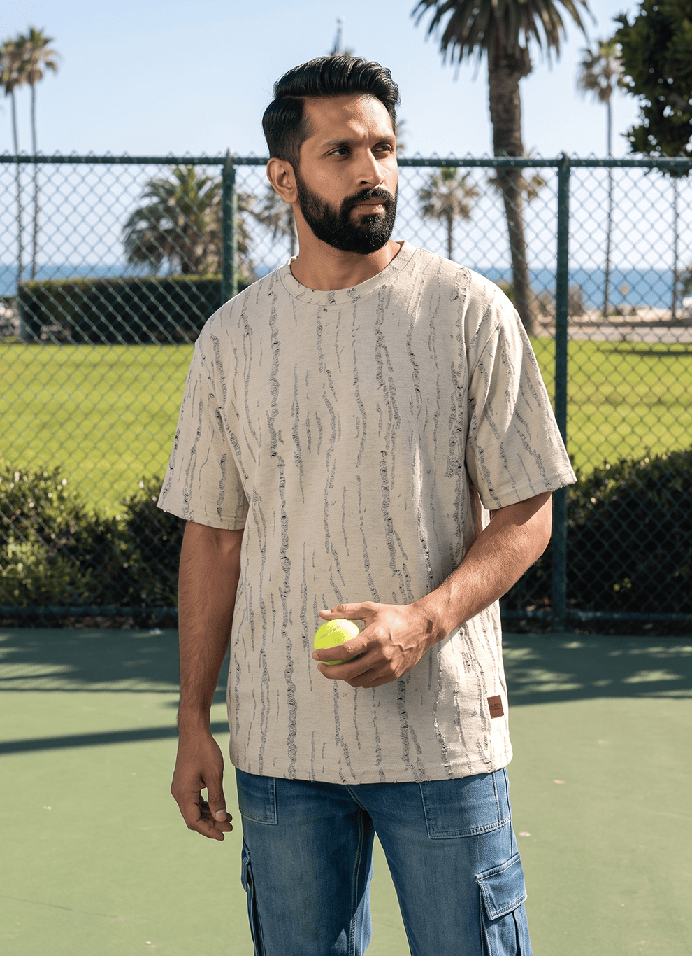Sand Textured Cotton Oversized Fit Tshirt