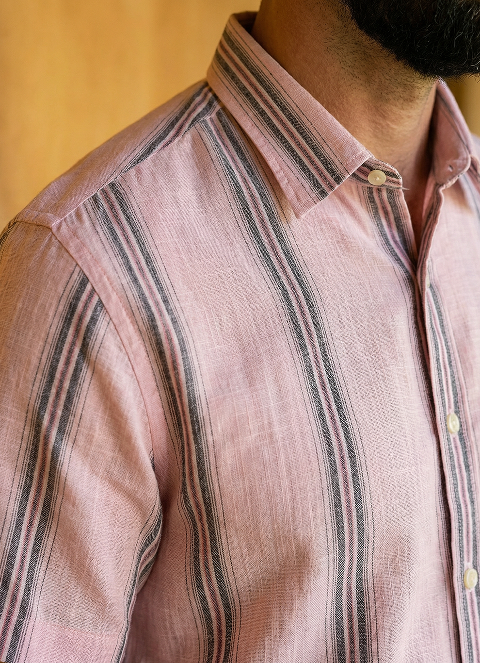 Pink Cotton Amslar Slim Fit Half Sleeve Shirt