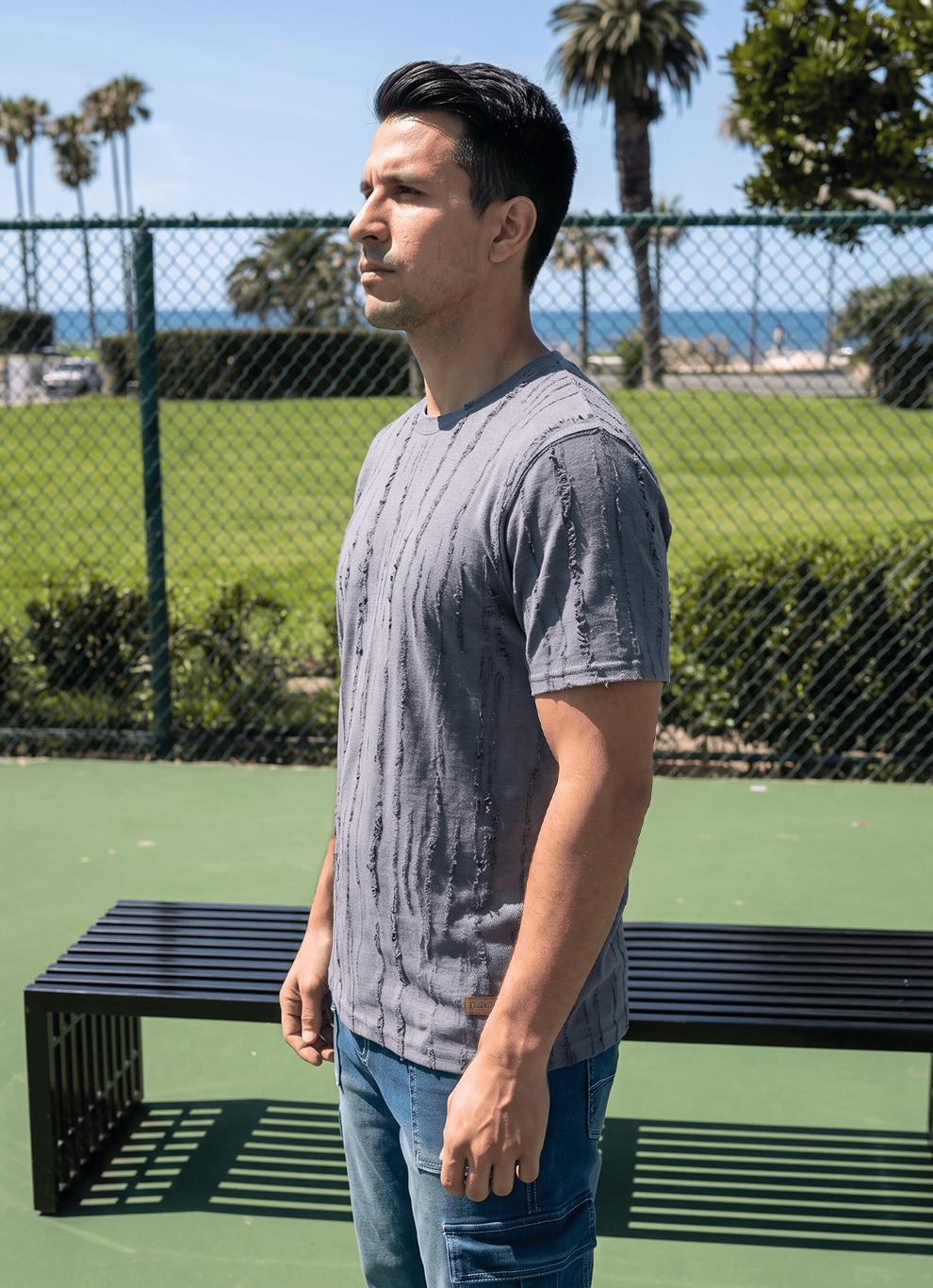 Navy Textured Cotton Oversized Fit Tshirt