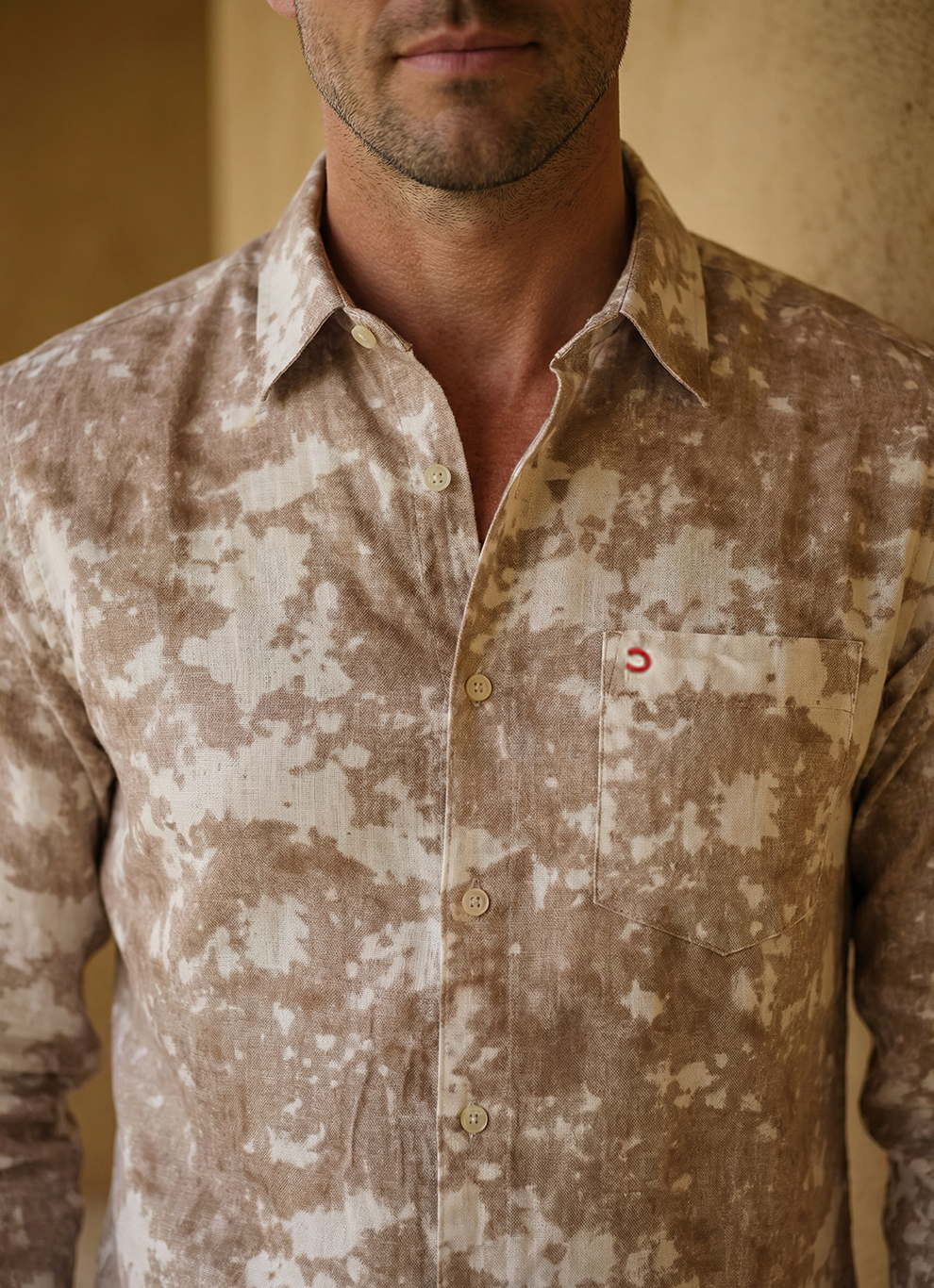 Brown Printed Cotton Slim Fit Full Sleeve Shirt