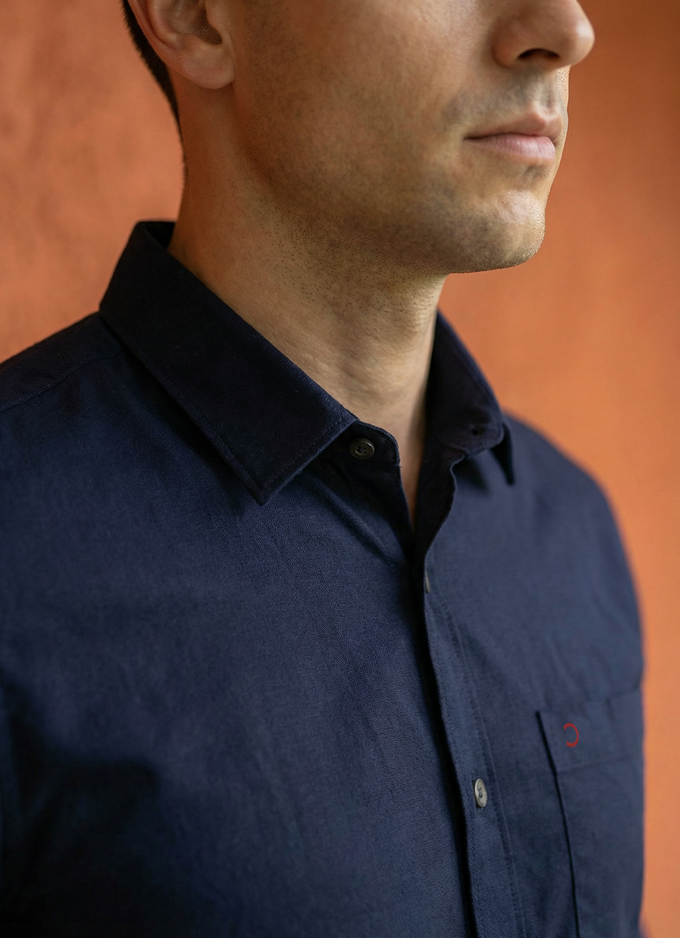 Navy Cotton Satin Print Slim Fit Full Sleeve Shirt