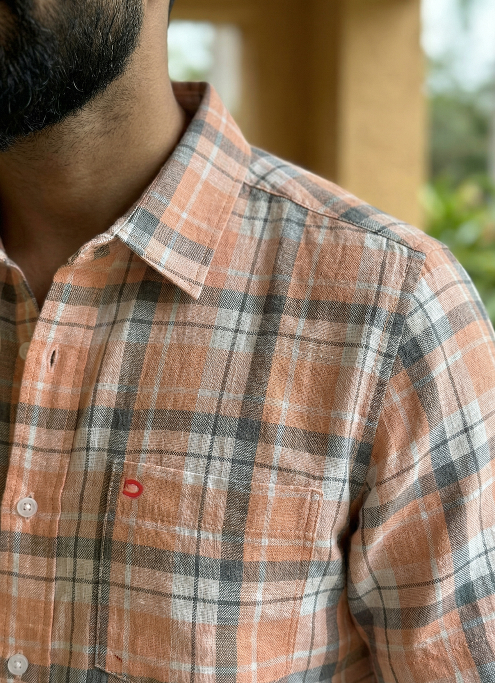 Pink Cotton Dobby Checks Slim Fit Half Sleeve Shirt