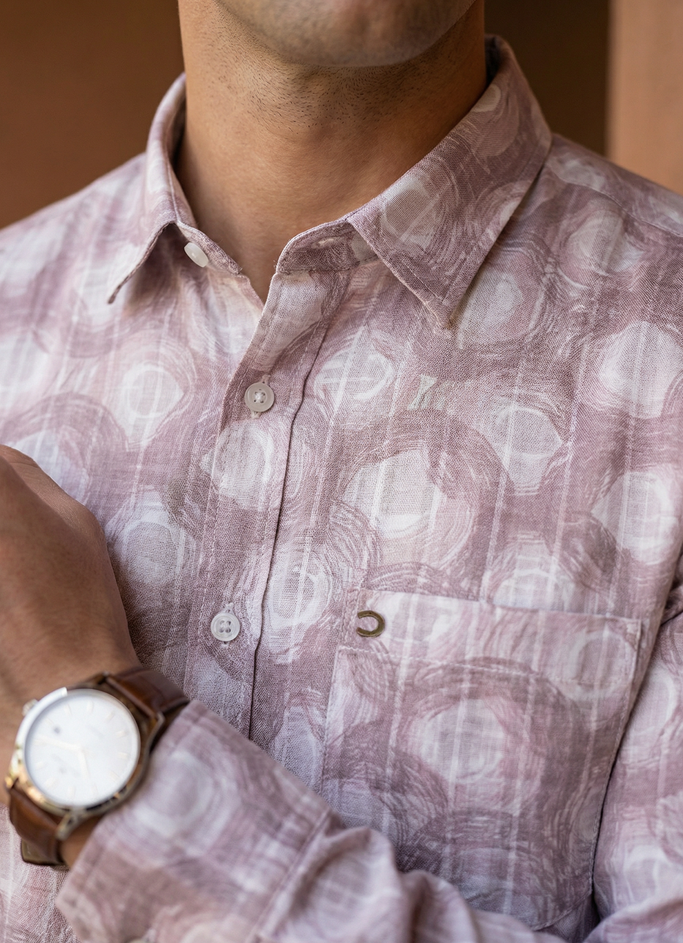 Pink Cotton Prints Slim Fit Full Sleeve Shirt