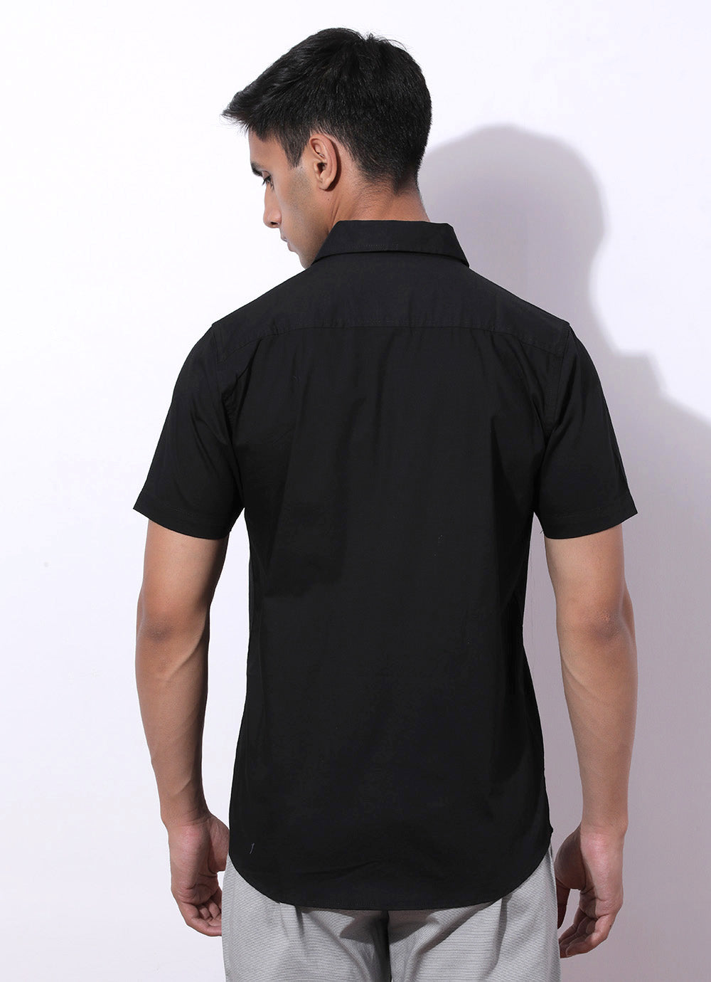 Kes Black - A Slim Fit Cotton Shirt With Single Patch Pocket.