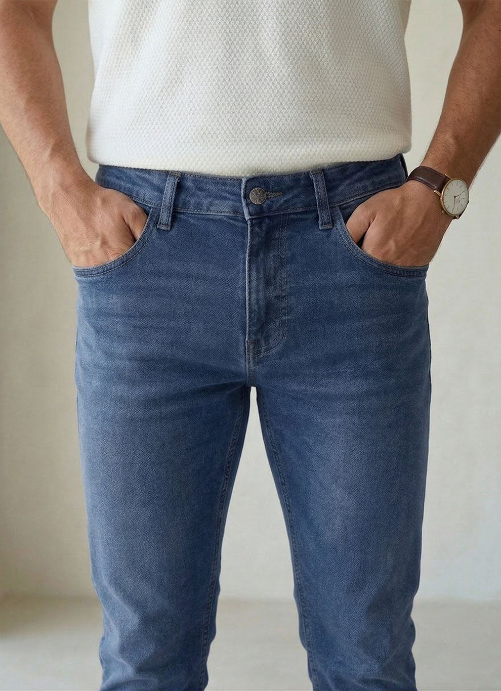 Blue Cotton Slim Fit Jeans