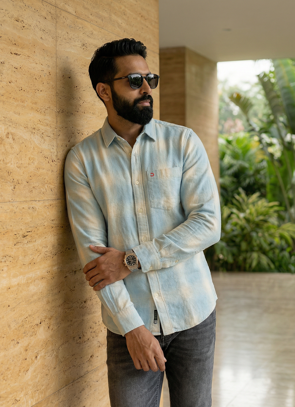 Blue Cotton Checks Slim Fit Full Sleeve Shirt