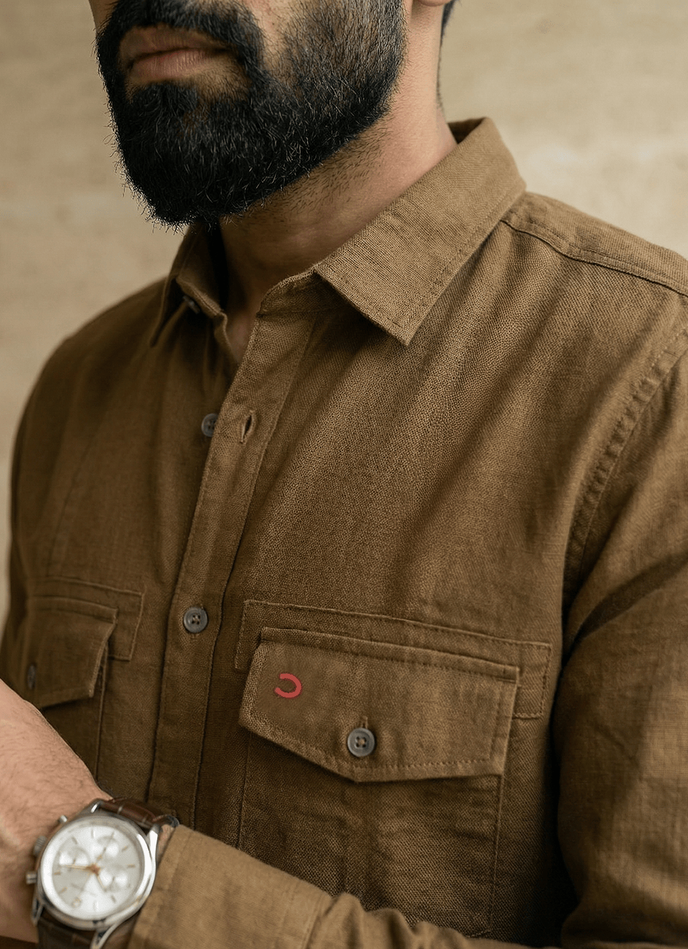 Khaki Sulphur Denim Cotton Slim Fit Full Sleeve Shirt