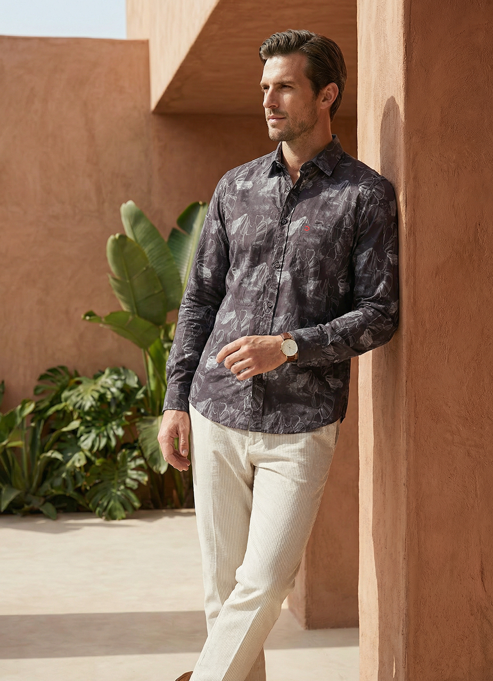 Black Cotton Print Slim Fit Full Sleeve Shirt