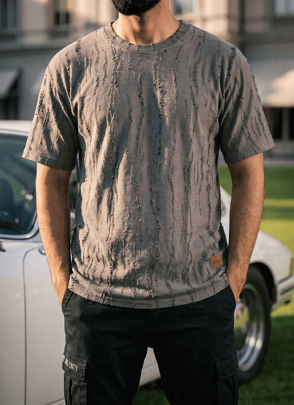 Khaki Textured Cotton Oversized Fit Tshirt