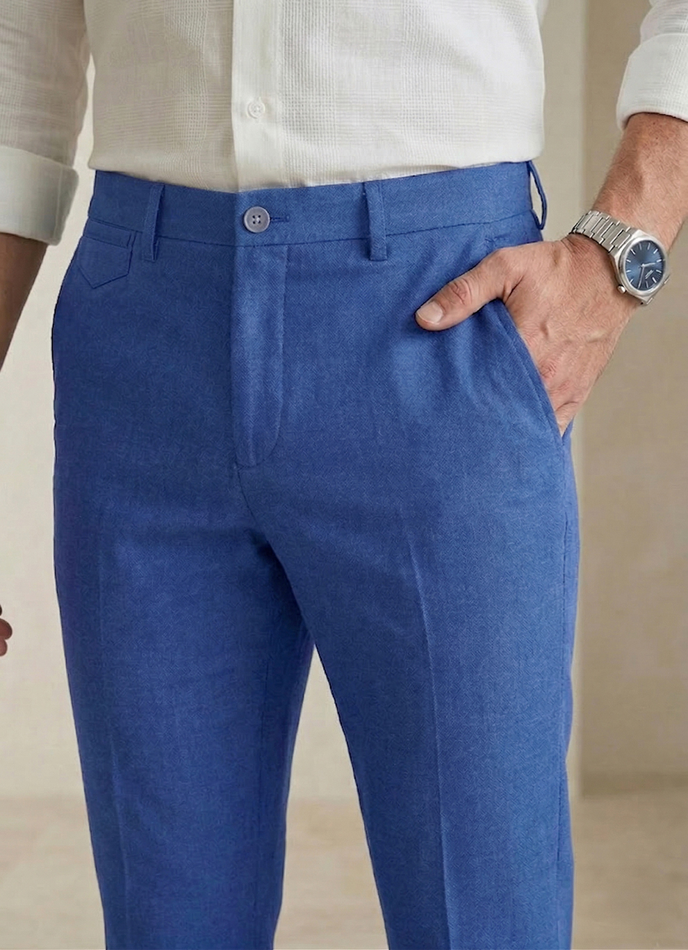 Blue Cotton Slim Fit Trouser