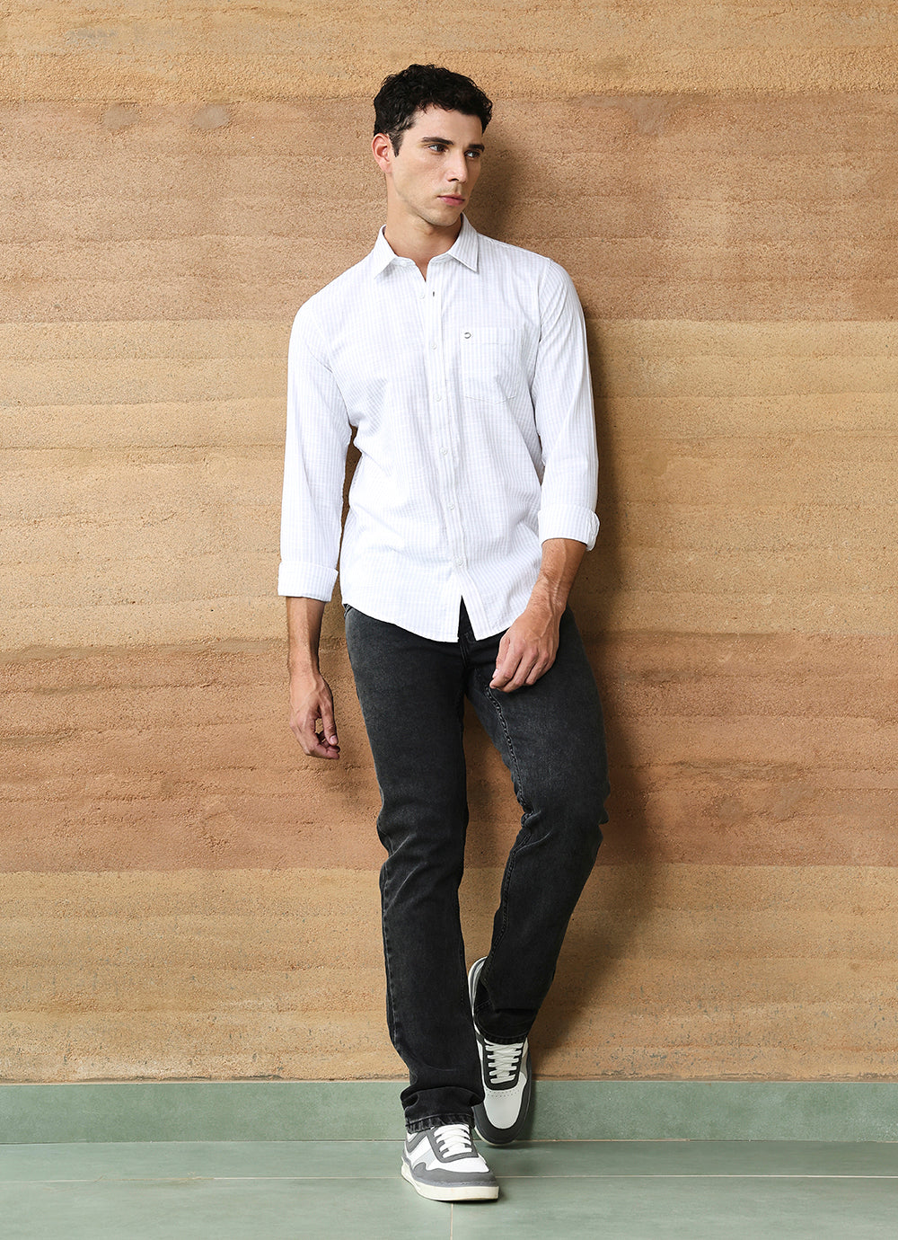 Dark Grey Faded Twill Relaxed Fit Jeans, view 2