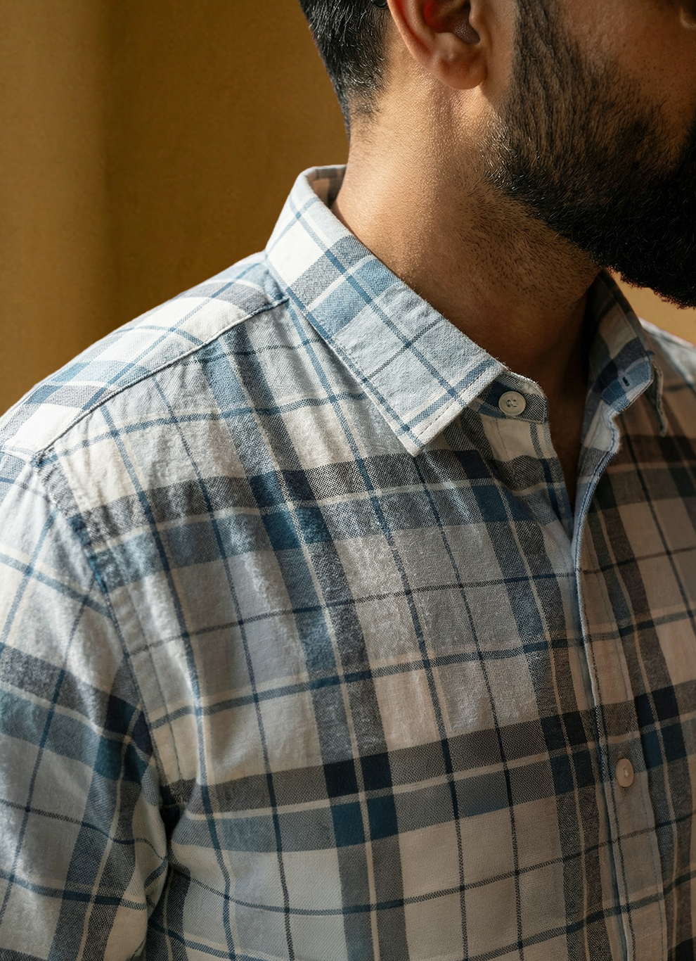 Teal Blue Cotton Stripes Slim Fit Half Sleeve Shirt