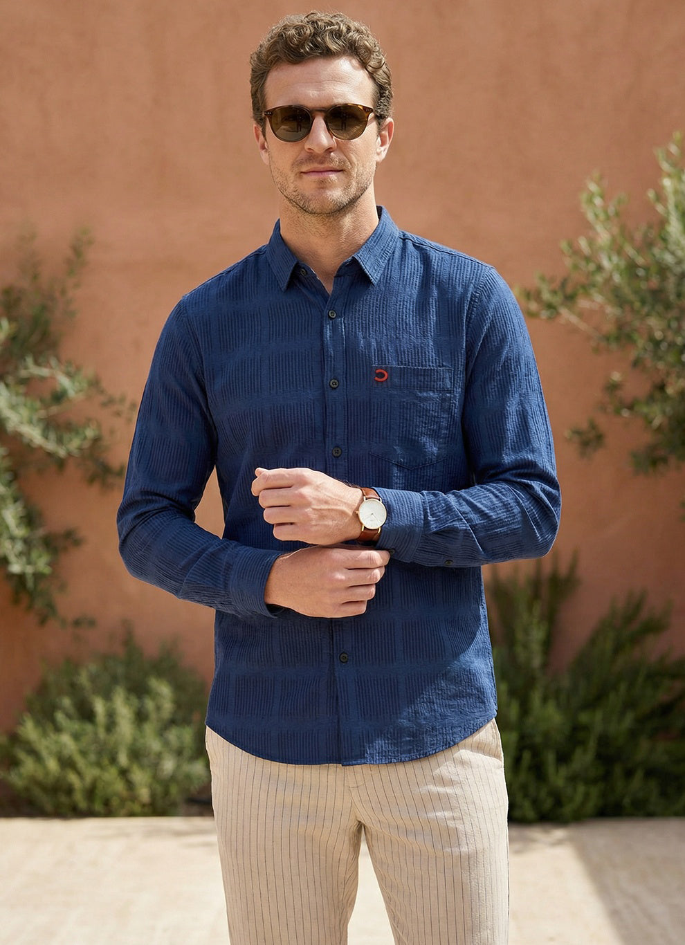 Indigo Print Cotton Slim Fit Full Sleeve Shirt