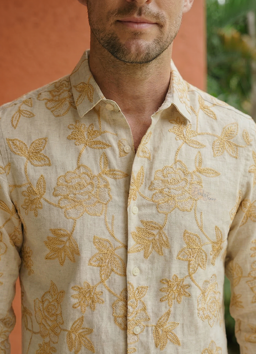 Yellow Printed Cotton Slim Fit Full Sleeve Shirt