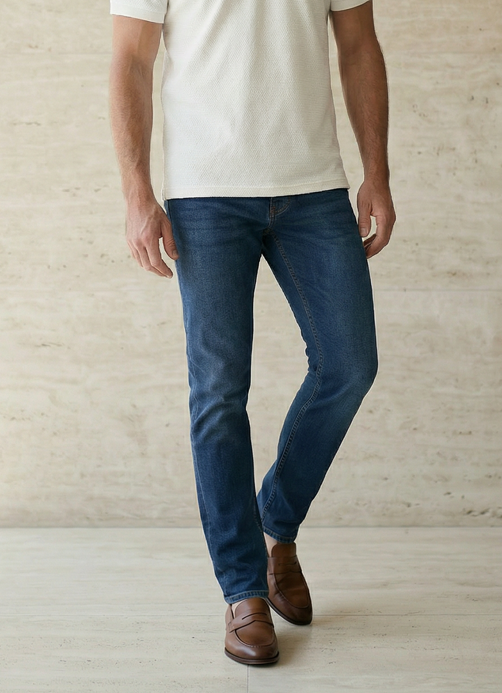 Blue Cotton Slim Fit Jeans