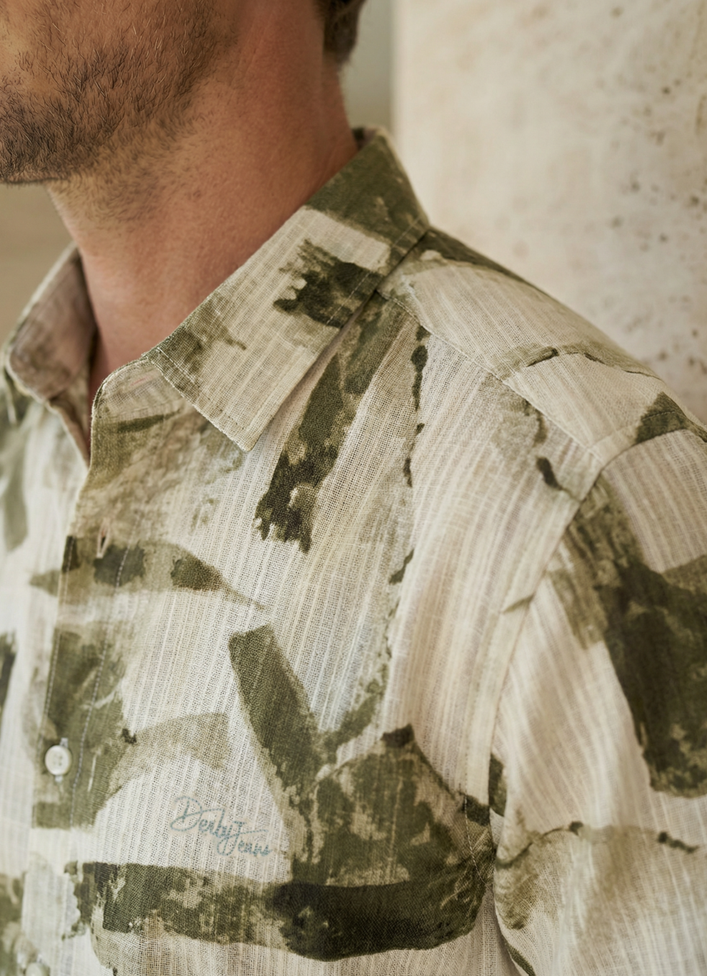 Green Seersucker Print Cotton Slim Fit Half Sleeve Shirt
