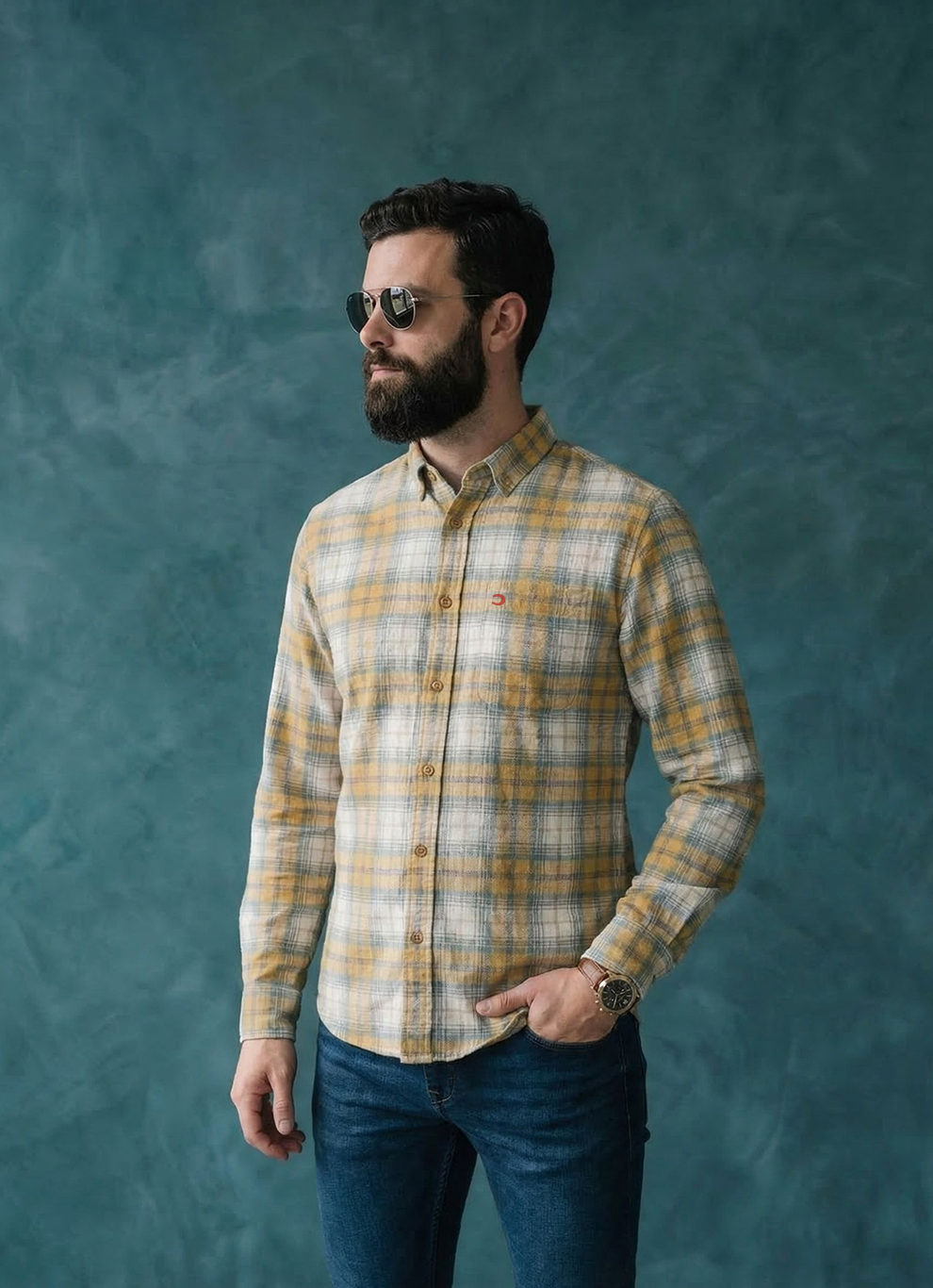 Yellow Cotton Dobby Slim Fit Full Sleeve Shirt