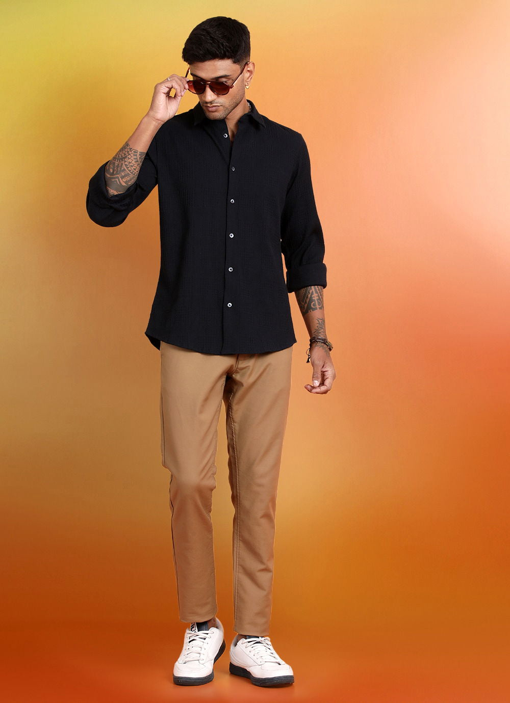 Khaki Solid Slim Fit Trouser, view 2