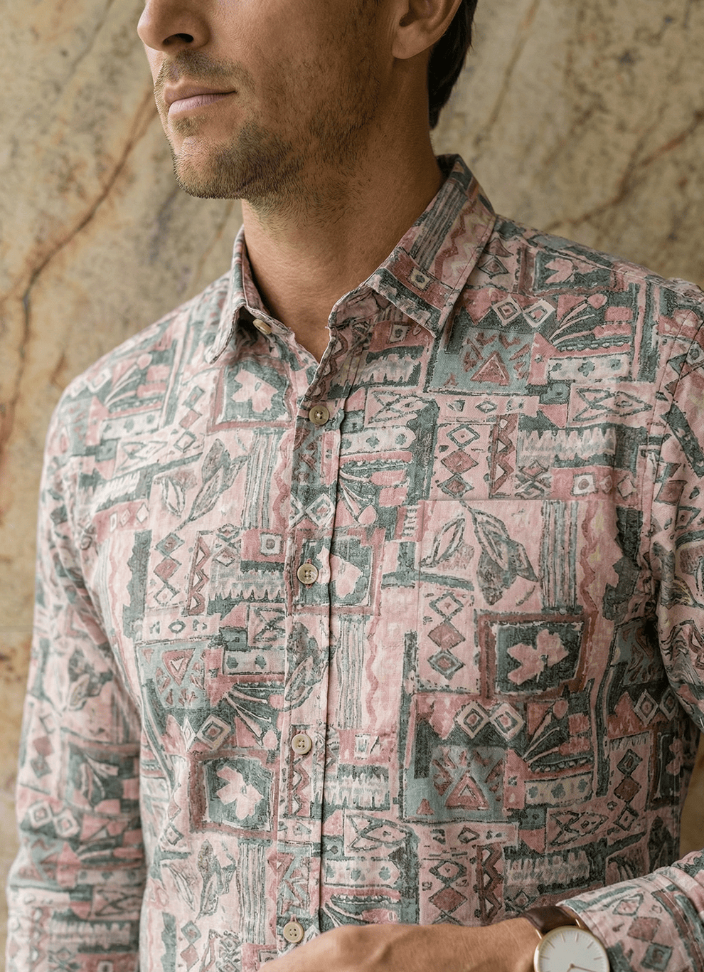 Pink Printed Cotton Slim Fit Full Sleeve Shirt