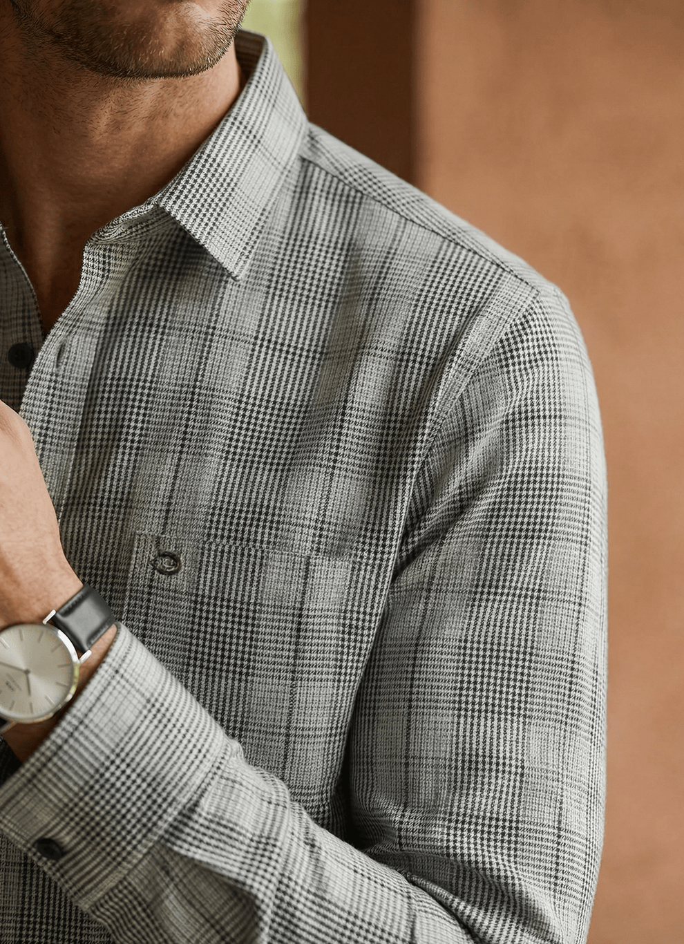 Olive Cotton Seersucker Checks Slim Fit Full Sleeve Shirt