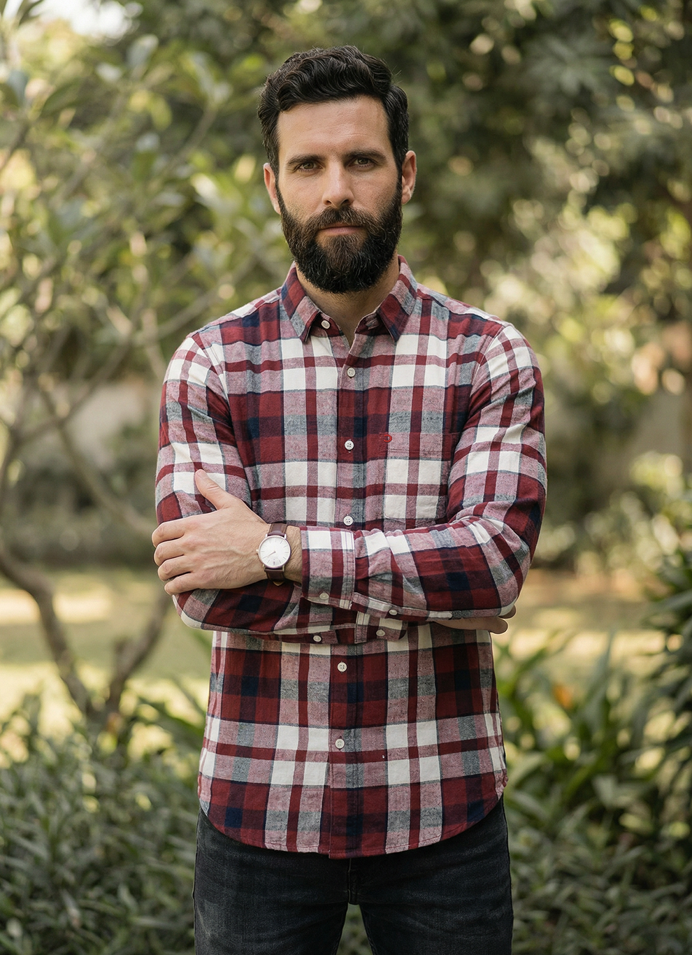 Red Cotton Checks Slim Fit Full Sleeve Shirt
