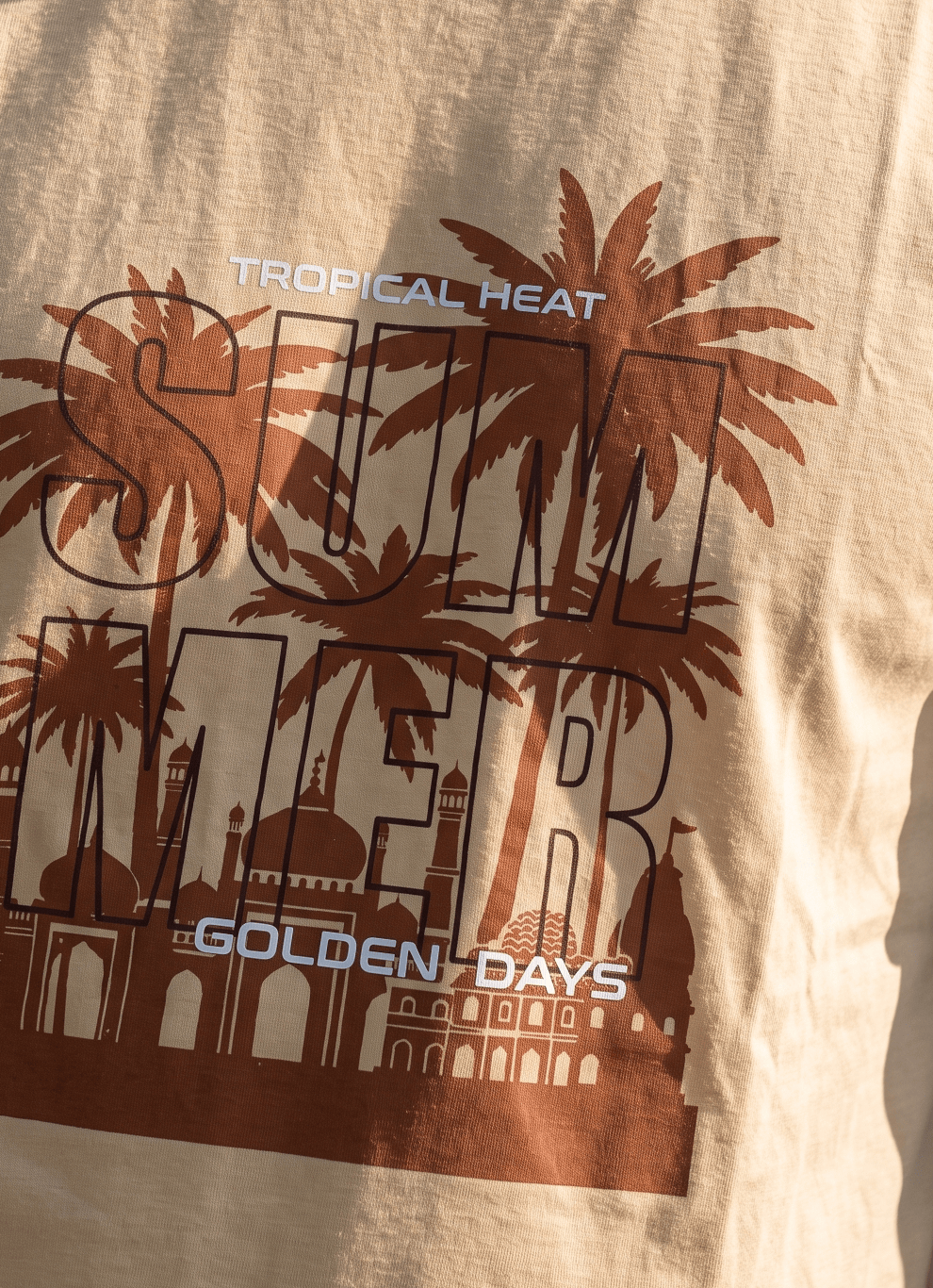 Khaki Golden Days Print Cotton Regular Fit Tshirt