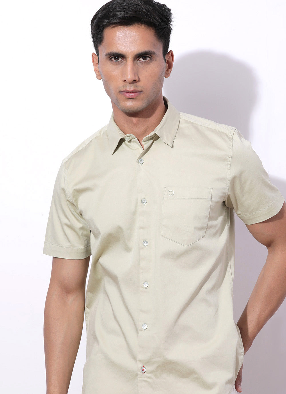 Minty Green - Slim Fit Cotton Shirt With Single Patch Pocket