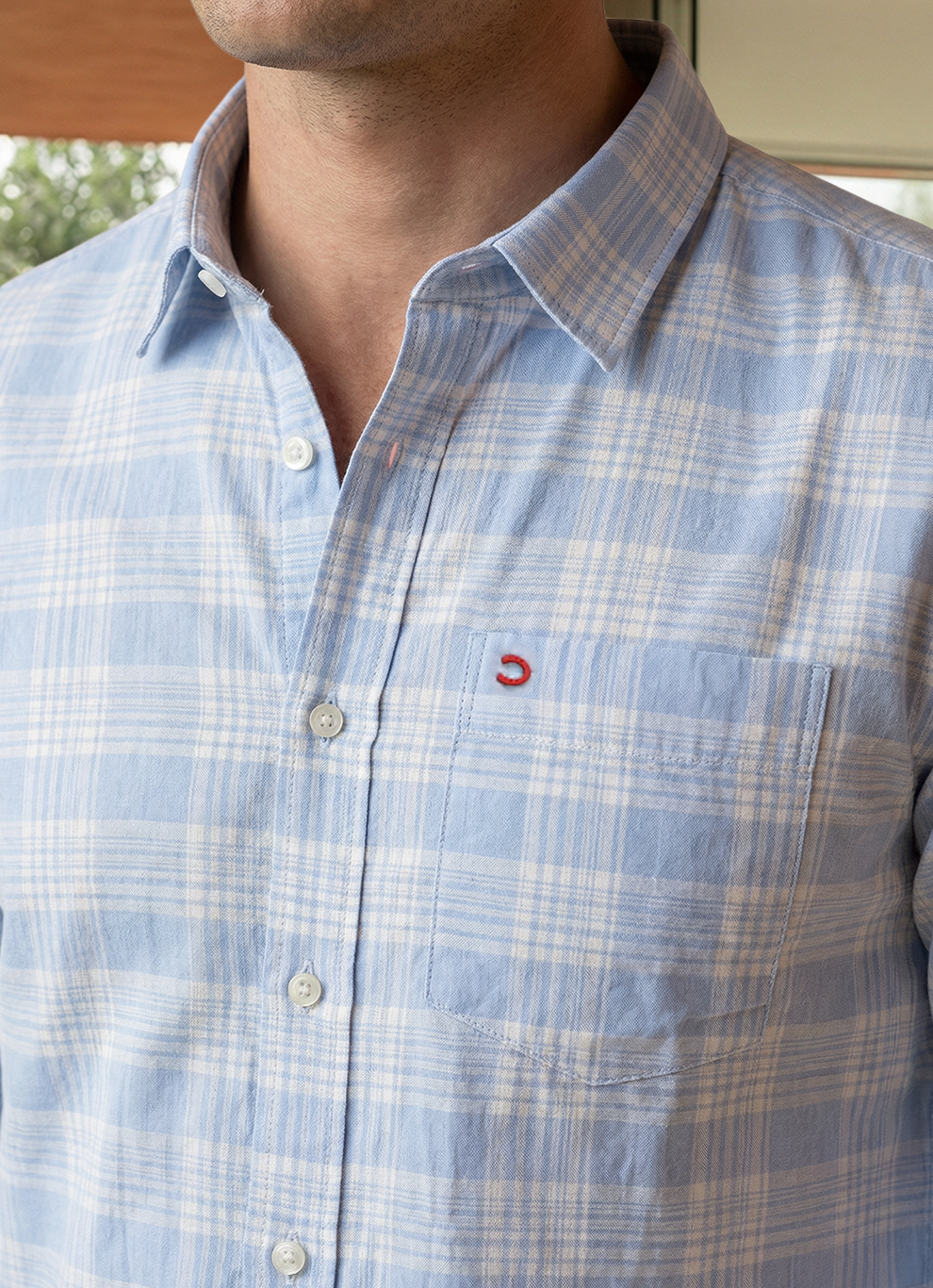 Blue Cotton Checks Slim Fit Full Sleeve Shirt