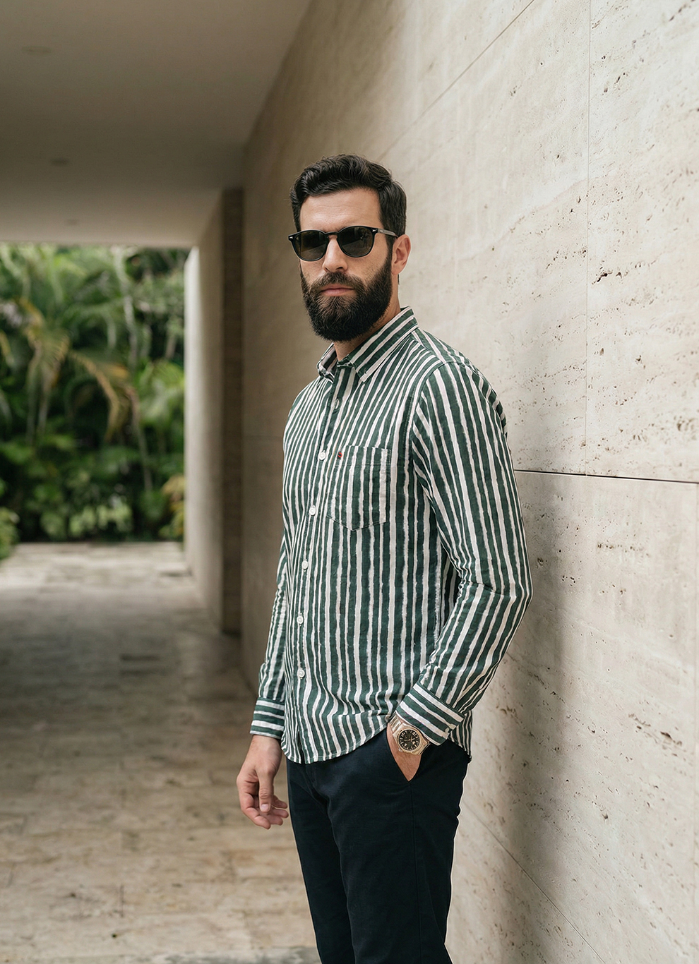 Olive Cotton Slim Fit Full Sleeve Shirt