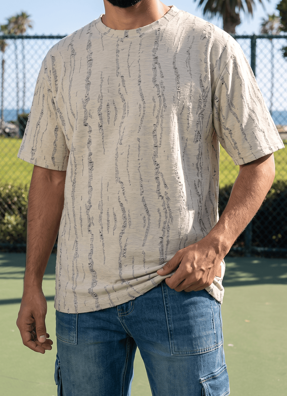 Sand Textured Cotton Oversized Fit Tshirt