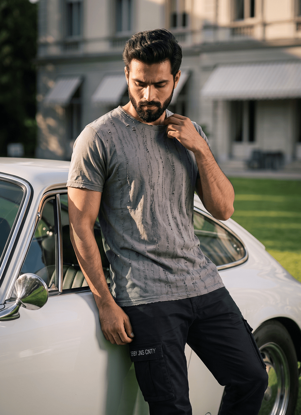 Khaki Textured Cotton Oversized Fit Tshirt