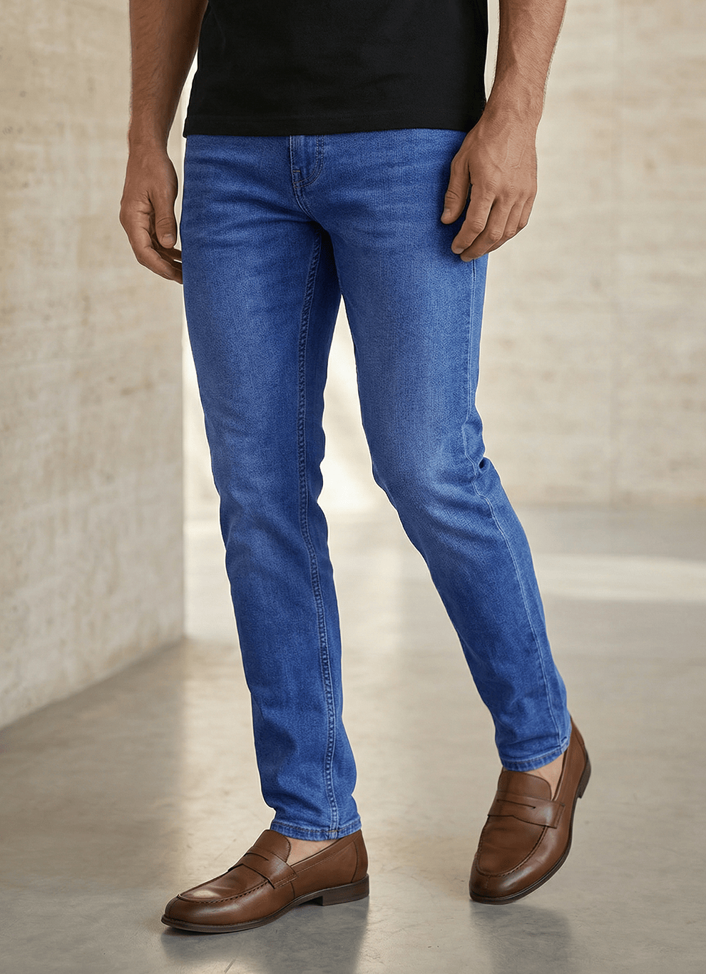 Blue Cotton Slim Fit Jeans
