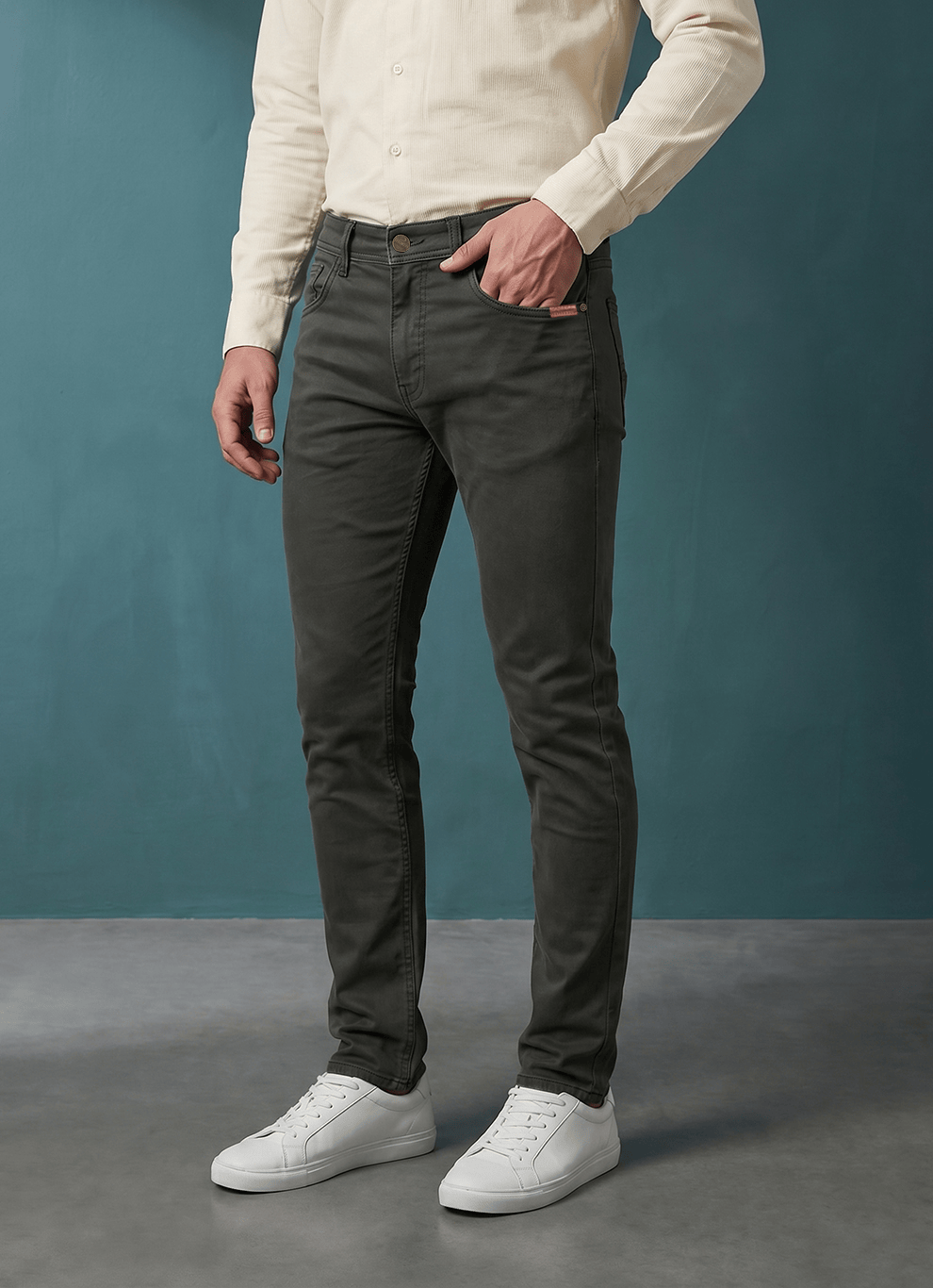 Olive Cotton Slim Fit Jeans