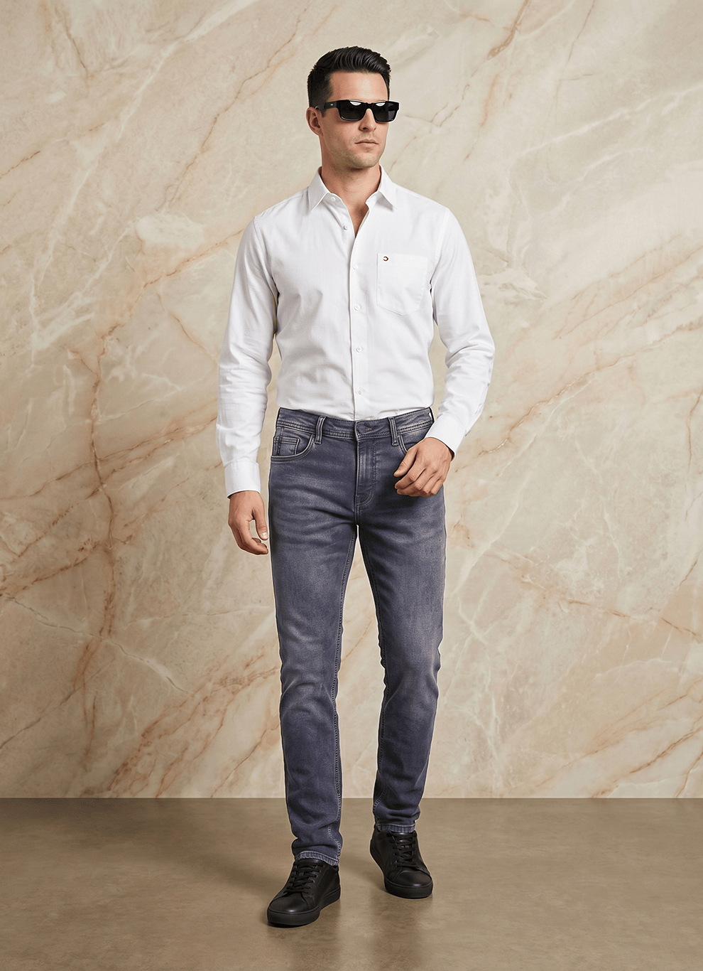 Black Cotton Slim Fit Jeans