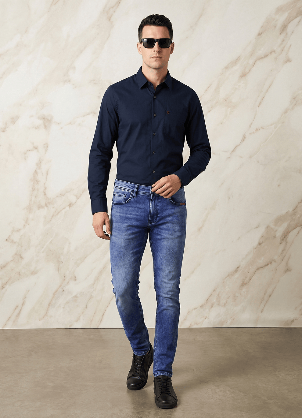 Blue Cotton Slim Fit Jeans