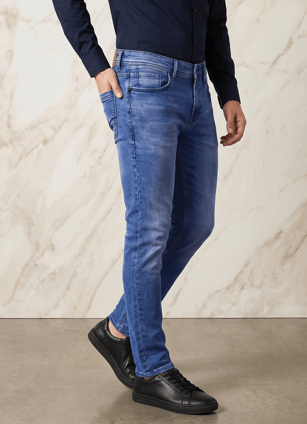 Blue Cotton Slim Fit Jeans