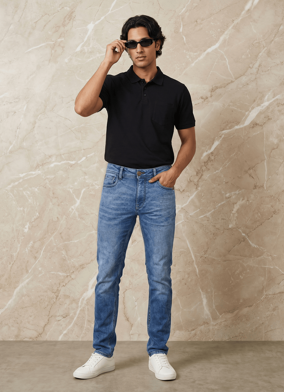 Blue Cotton Slim Fit Jeans