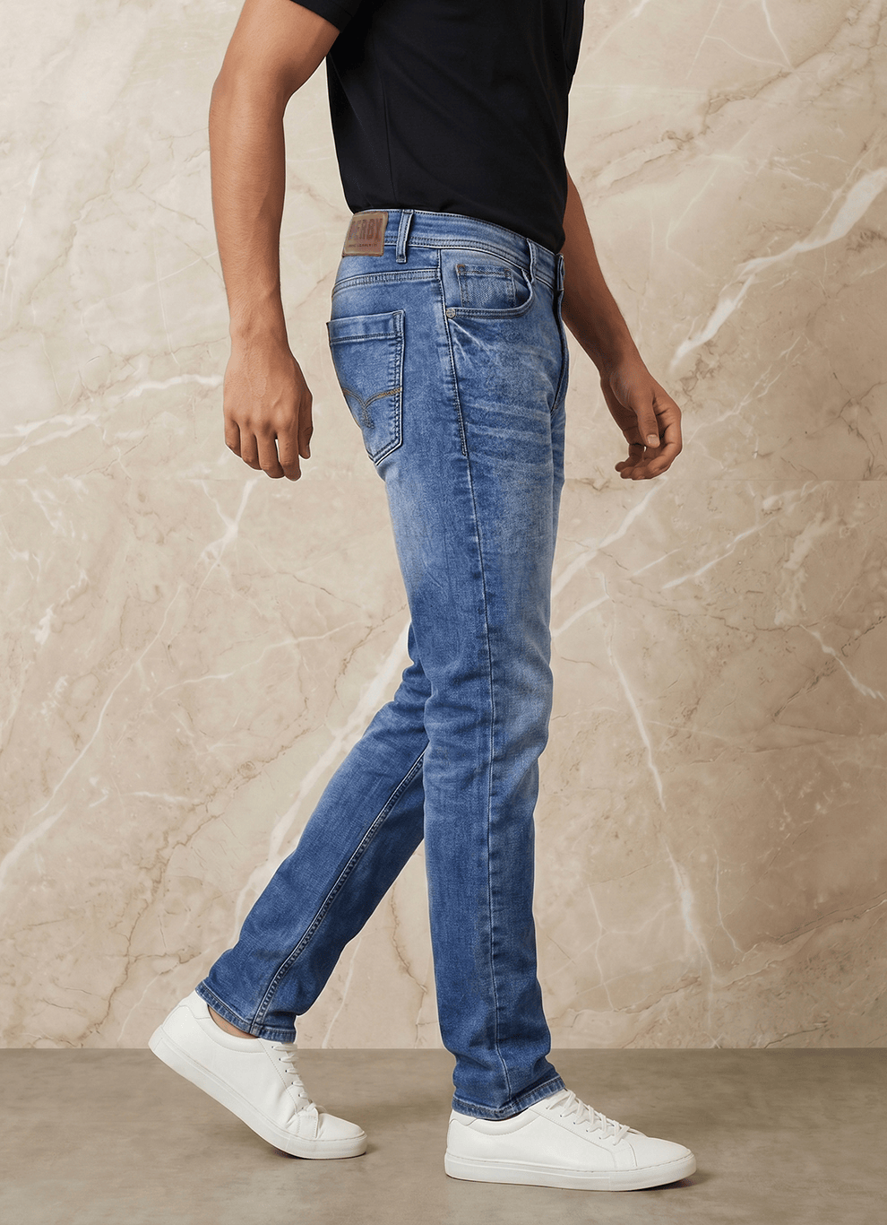 Blue Cotton Slim Fit Jeans