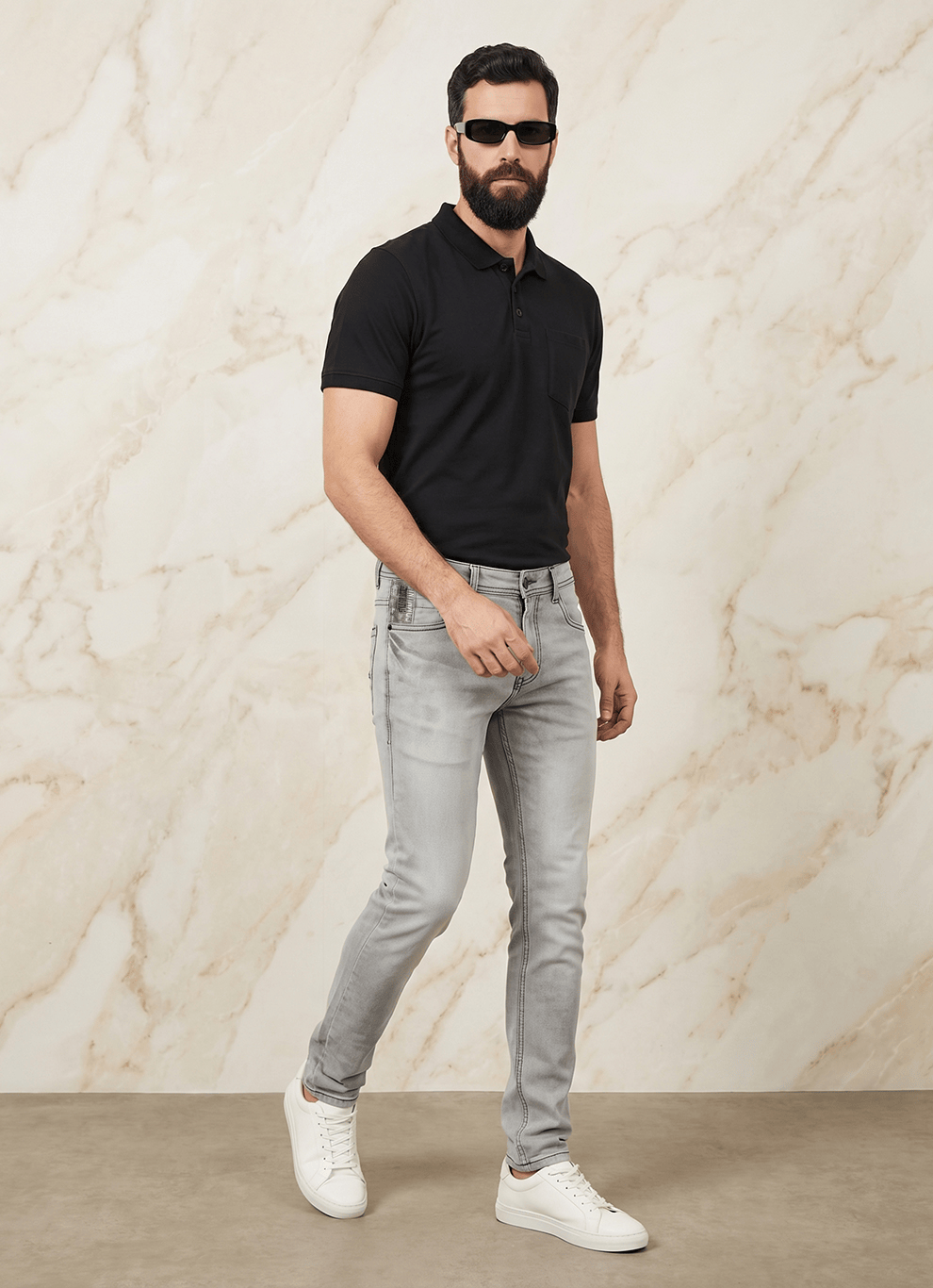 Black Cotton Slim Fit Jeans