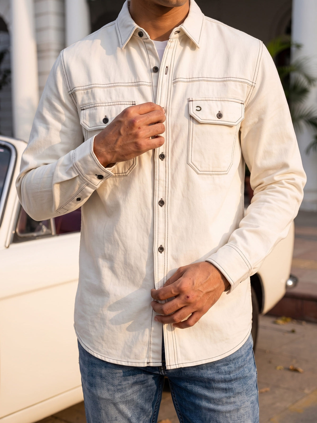 White Cotton Slim Fit Full Sleeve Shirt