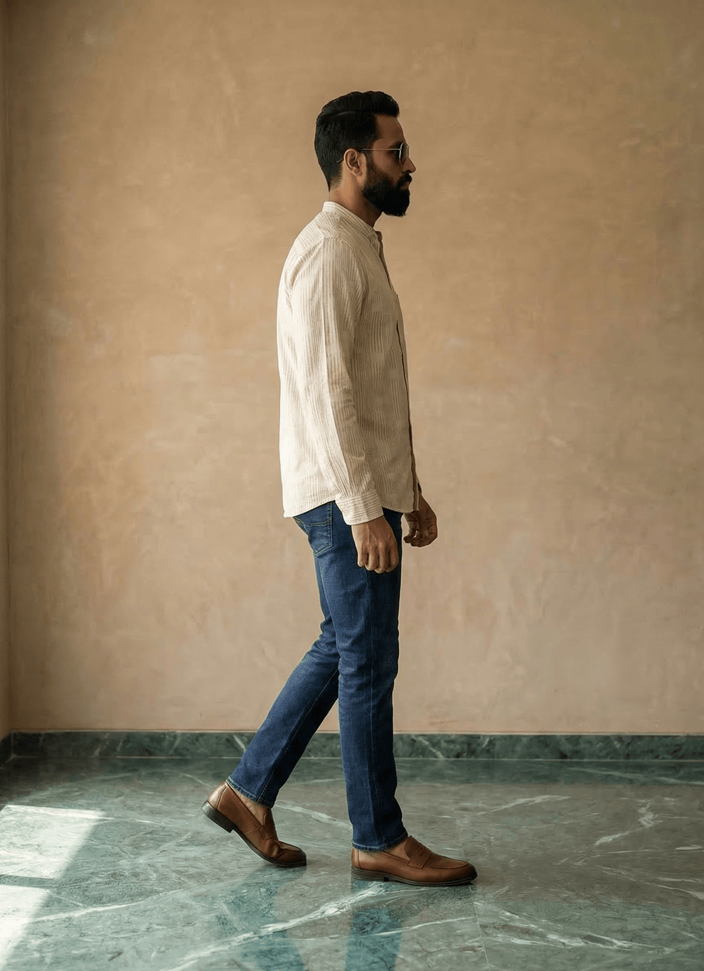 Brown Cotton Slim Fit Full Sleeve Shirt